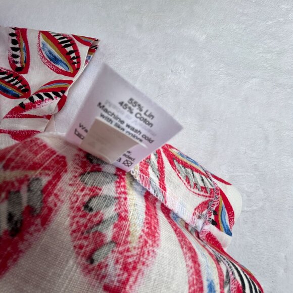 J.Crew Womens White Red Leaf Print Linen Cotton Short Sleeve Top XXL F1172 New - Picture 5 of 8